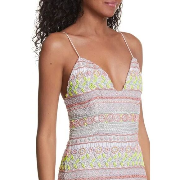 ALICE + OLIVIA Neon Amina All Over Beaded Sweetheart Neck Dress NWT Sz 6 - Picture 3 of 7